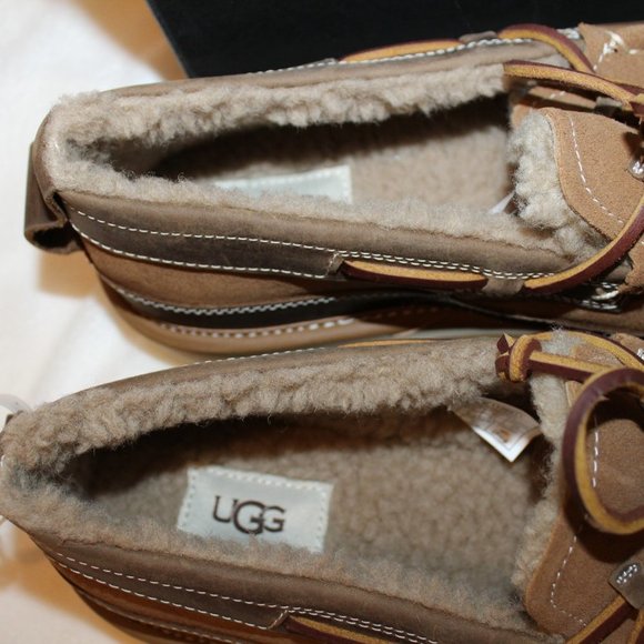 NIB UGG‎ WOMEN\'S DEX LEATHER SUEDE SHERALING LINED SHOES SLIPPERS CHESNTUT BROWN main image 6